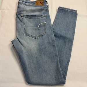 American Eagle Outfitters Blue Skinny Jeans with Faded Wash